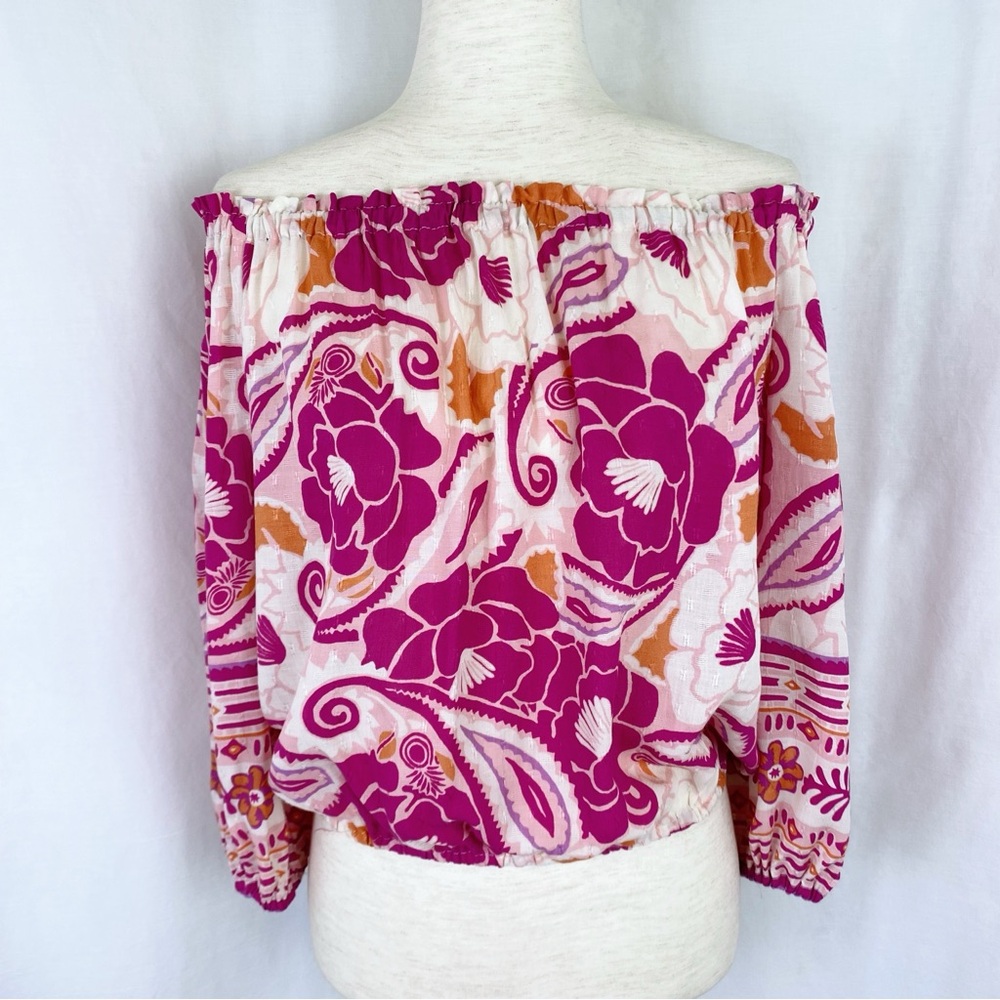 Nicole Miller Floral Off-Shoulder Blouse Pink Small